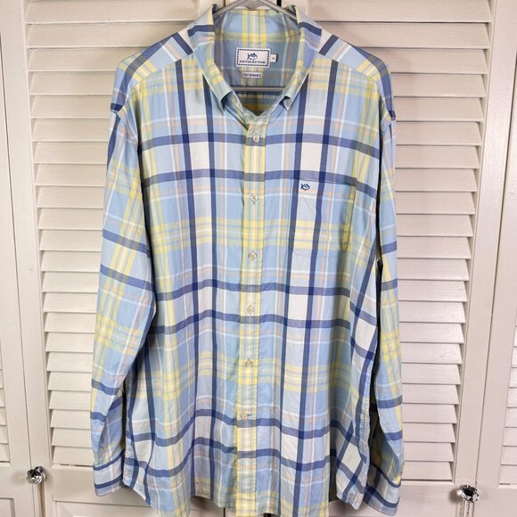 Southern Tide Shirt Mens XL Blue Plaid Button Up Preppy Casual Performance - Picture 1 of 7